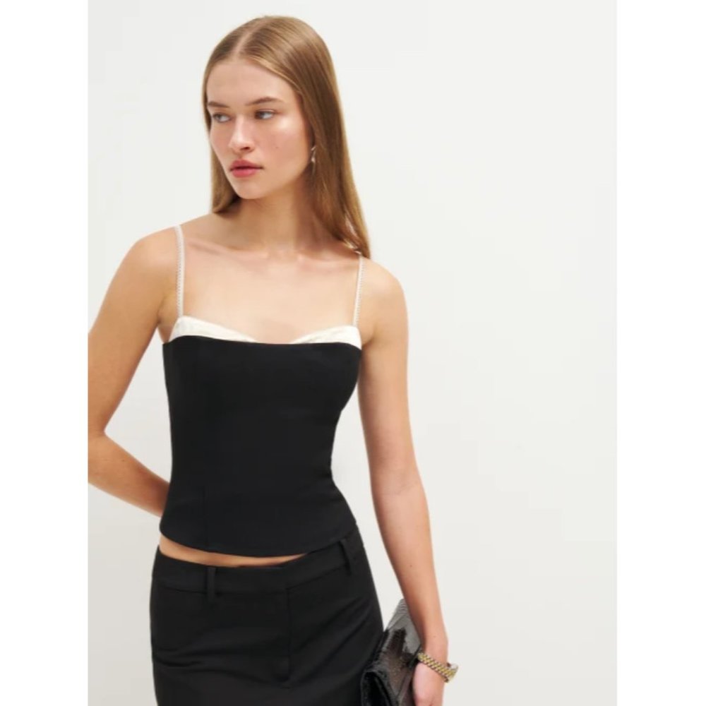 Reformation Melanie Top in Black Ivory White